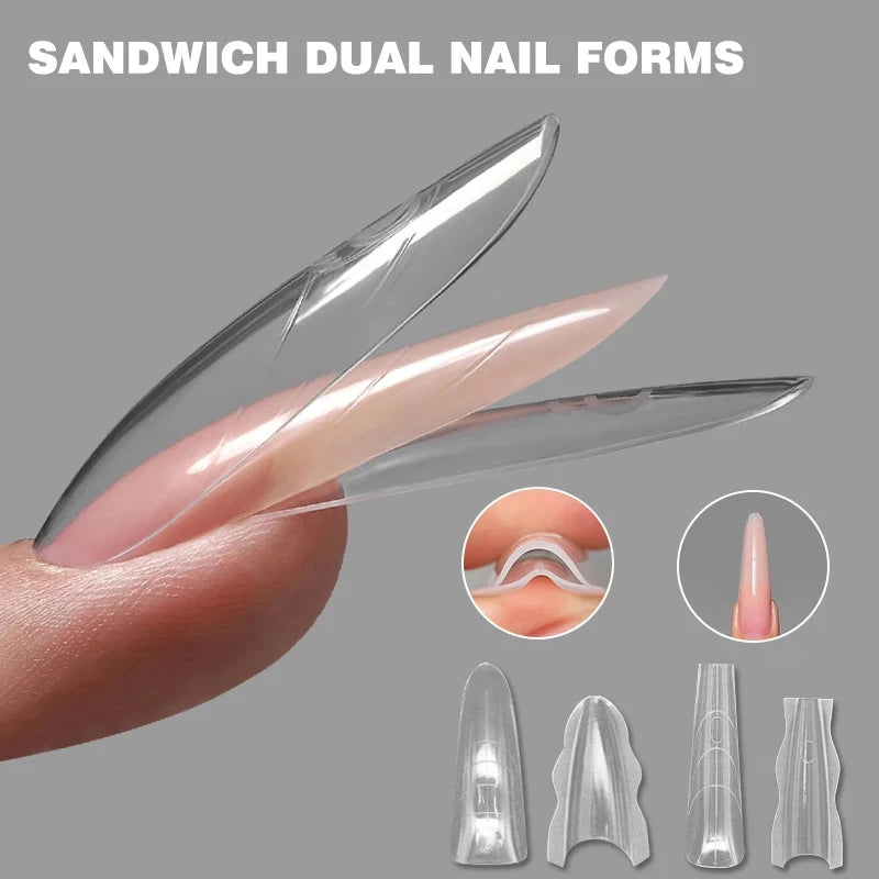 Sandwich Dual Nail Forms 180pcs 15size NEW 2025 Extensions-Dual Forms Coffin Almond Nail Forms Manicure Top Mold Bottom Mold Zpaxo