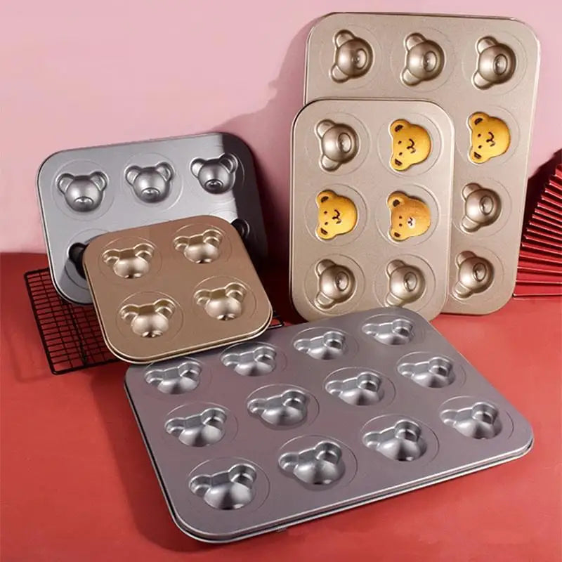 4 6 9 12 Even Bear Mold Baking Pan Non-stick DIY Cute Candy Cake Tool