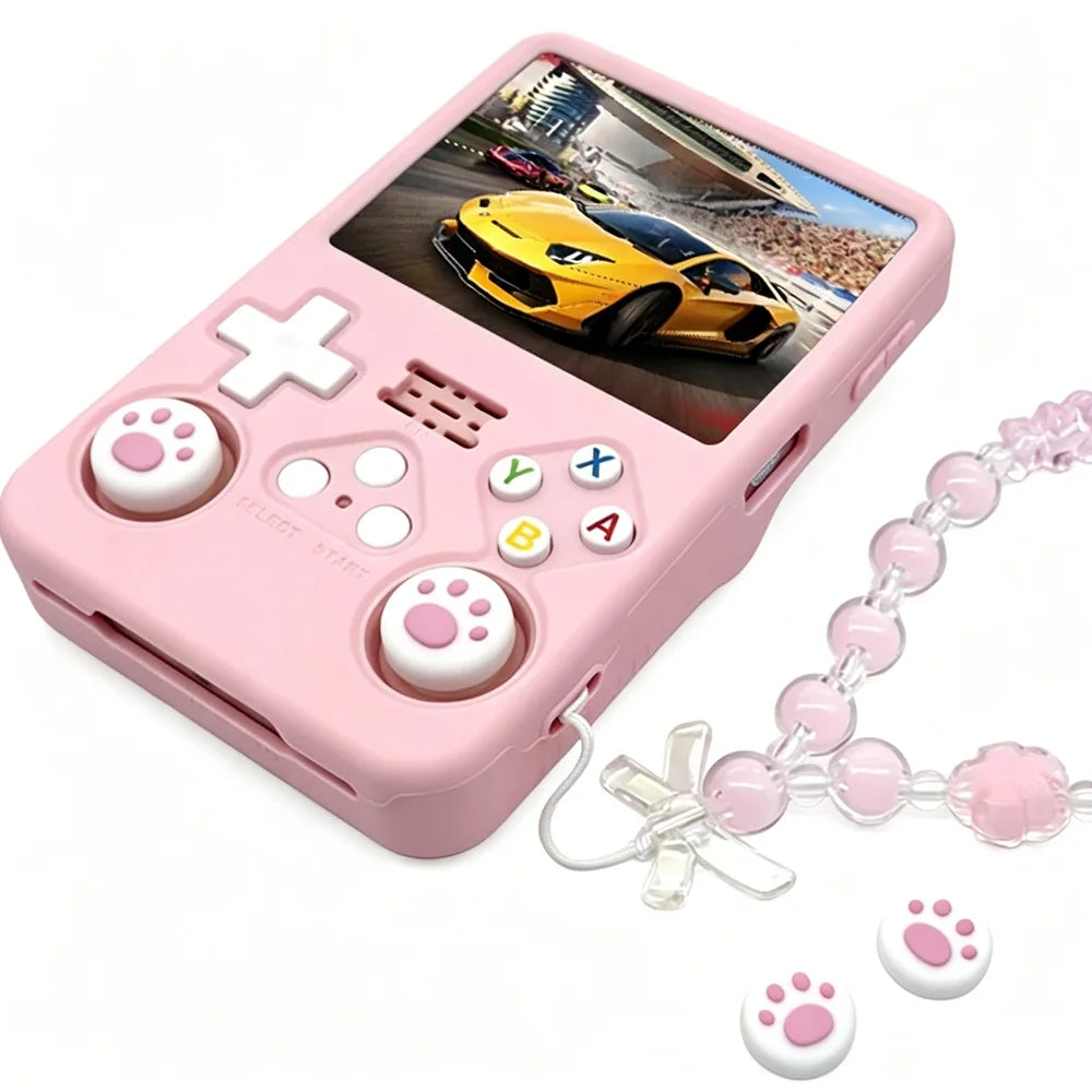 Cute Silicone Protective Kit for R36S Handheld Game Console with Lanyard Tempered Glass Button Cap And Children's Gift Ideas Zpaxo Pink No R36S Console