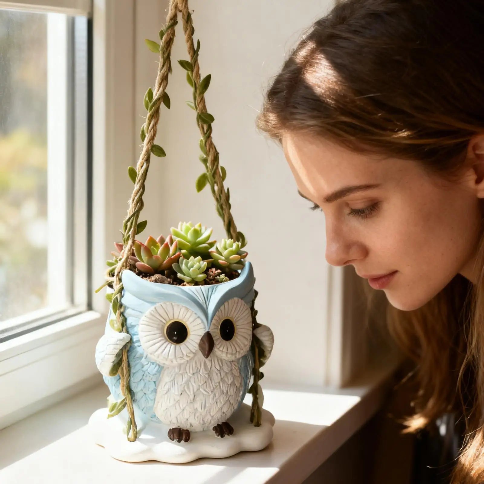 Cute Plant Pots Resin with Drainage Hole Owl Planter Small Plant Pots for Indoor Outdoor Garden Patio Porch Bedroom Living Room Zpaxo
