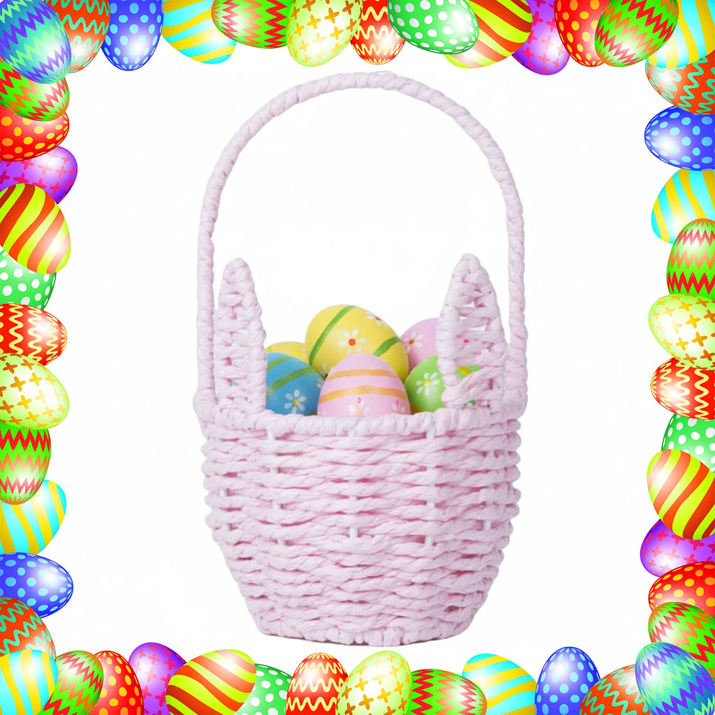 Easter Mini Handmade Rabbit Baskets Handle Cartoon Woven Ear