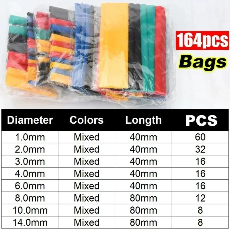 Et Polyolefin Shrinking Assorted Heat Shrink Tube Wire Cable Insulated Sleeving Tubing Set Shrinking Heat Shrinkable Tubing Zpaxo 164pcs (bags)