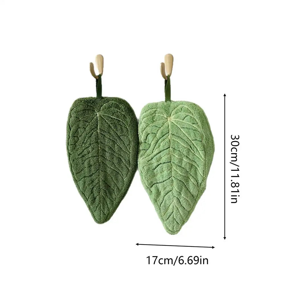 2Pcs Leaves Hand Towels Absorbent Kitchen Handkerchief Kitchen Accessories Bathroom Hands Towel Wall Hanging Kitchen Towels Zpaxo Green 2Pcs