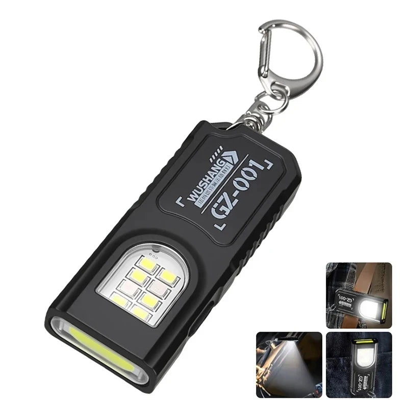 Mini Rechargeable EDC Keychain Flashlight LED+COB Magnet & Clip