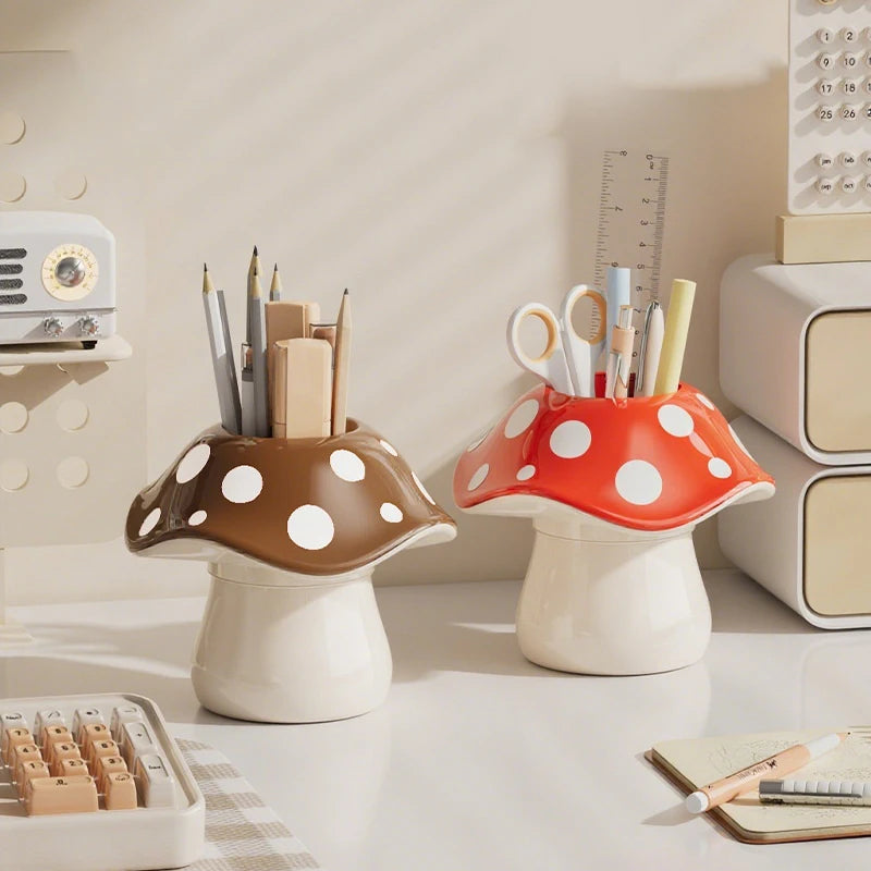Polka Dot Mushroom Desk Organizer Student Dormitory Storage Box
