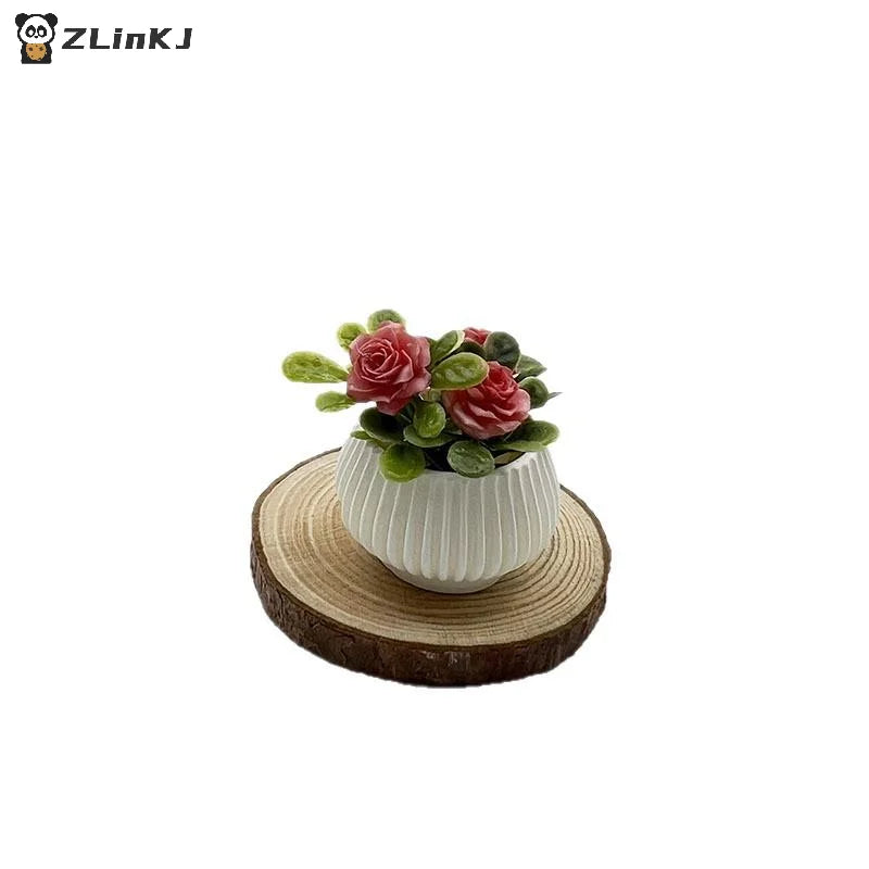 Doll House Living Room Scene Decoration Mini Rose Plant Potted Plants Zpaxo