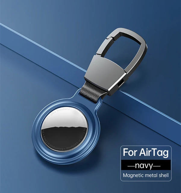 Luxury Metal Magnetic Anti-Lost Keychain Holder Case for Apple Airtag Air Tag Pets Collar Locator Tracker Protective Full Cover Zpaxo Blue