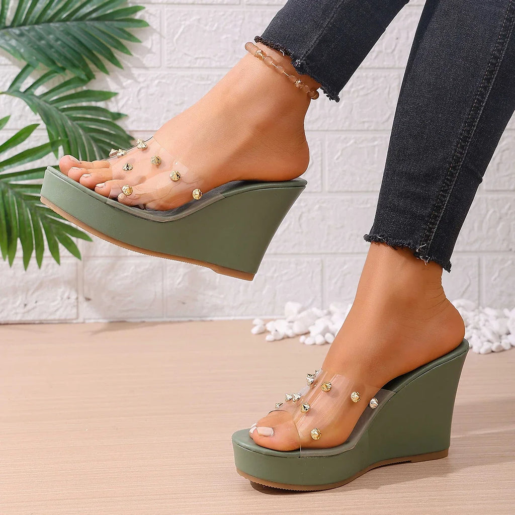 Trend Women Wedges Sandals Designer Dress Crystal Slides Lightweight Zpaxo