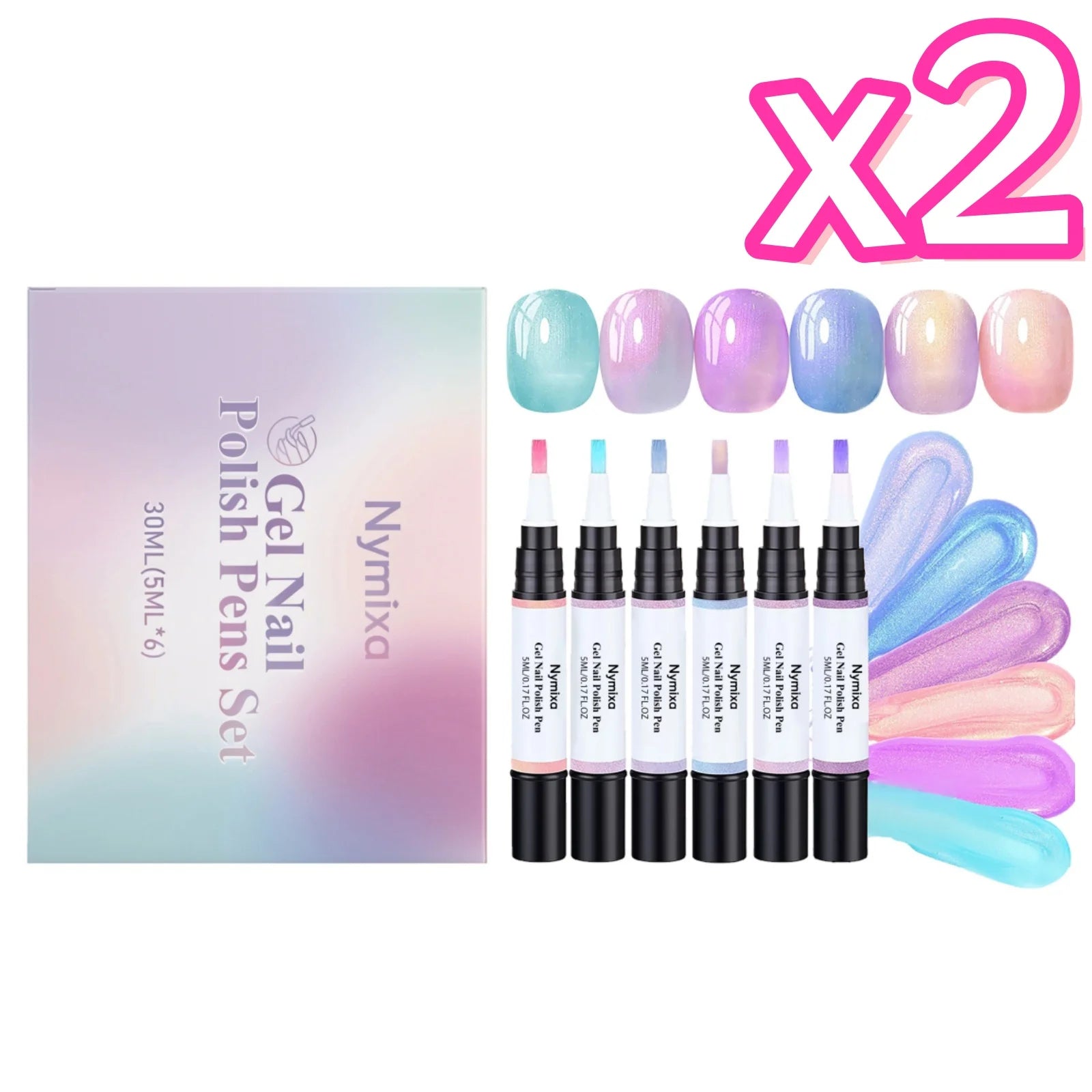 Nymixa Macaron Pearlescent Gel Nail Polish Pen Set – 6pcs DIY Gel Nail Polish Set Zpaxo 6pcs in boxed x 2