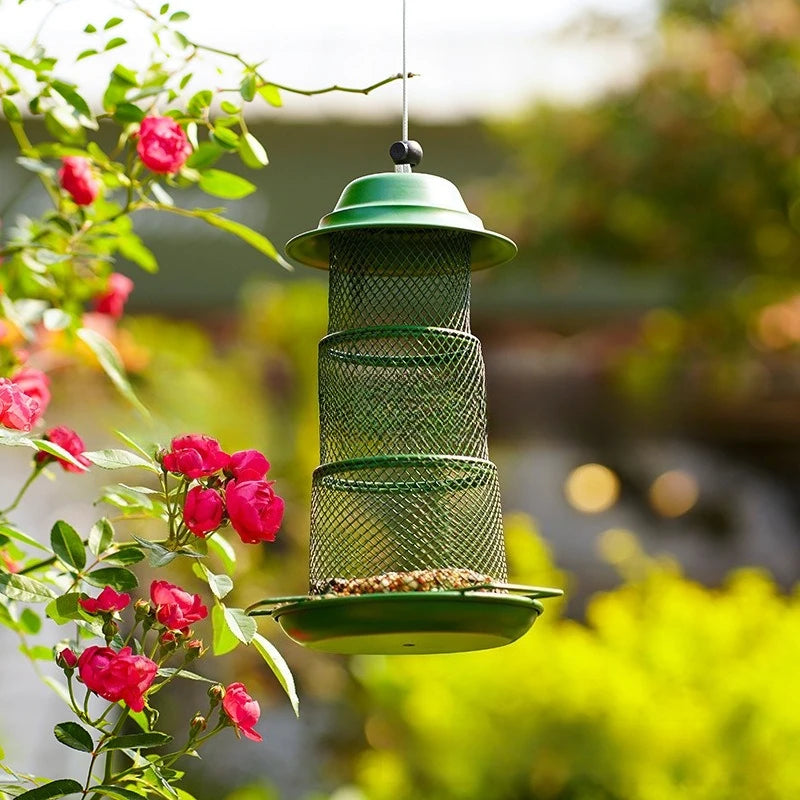Hot selling iron bird feeders for outdoor gardens balconies green metal suspended retractable bird feeders Zpaxo