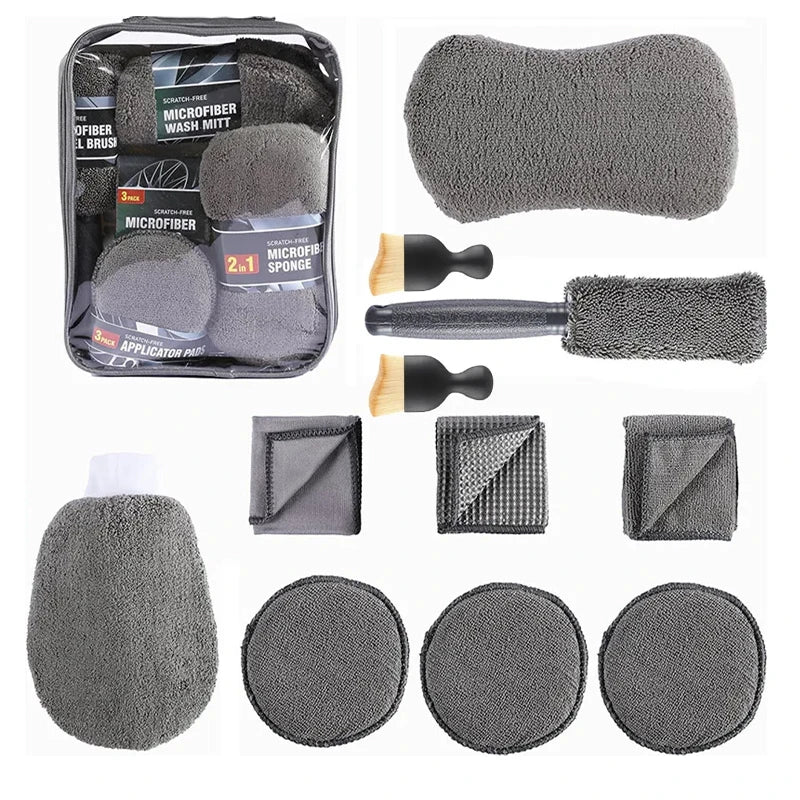 9-Piece Automotive Microfiber Gloves Car Wash Sponge Tires Brush