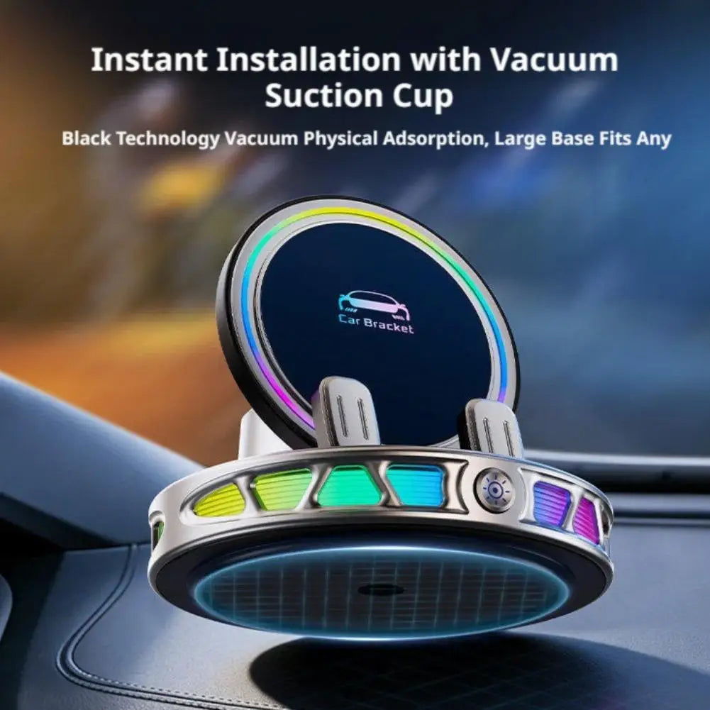 2026 New RGB Ambient Light Car Wireless Charger Dashboard Auto-Clamping Magnetic Phone Holder Car Wireless Charger Stand Zpaxo