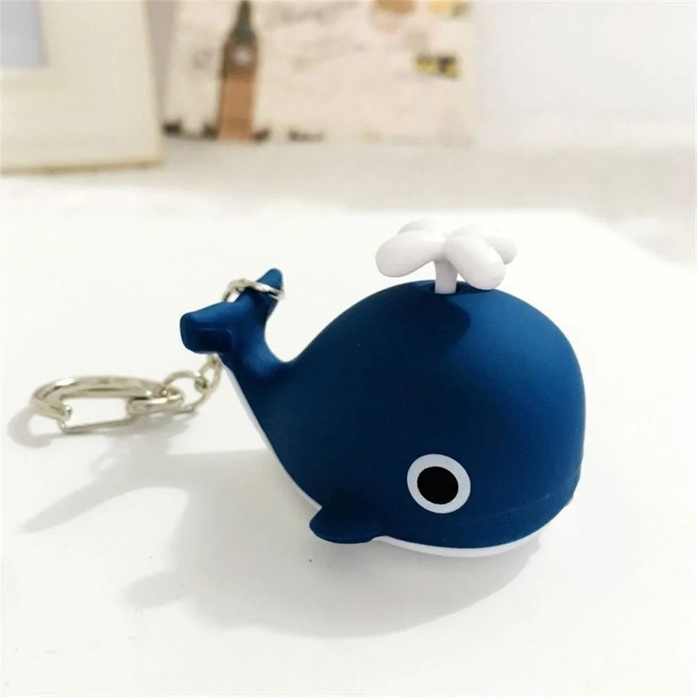 Creative Sounds Light Sea Whale Keychain with Sound Flashlight LED Whale Keyring Cartoon Luminous Animal LED Keychain Small Gift Zpaxo Dark Blue