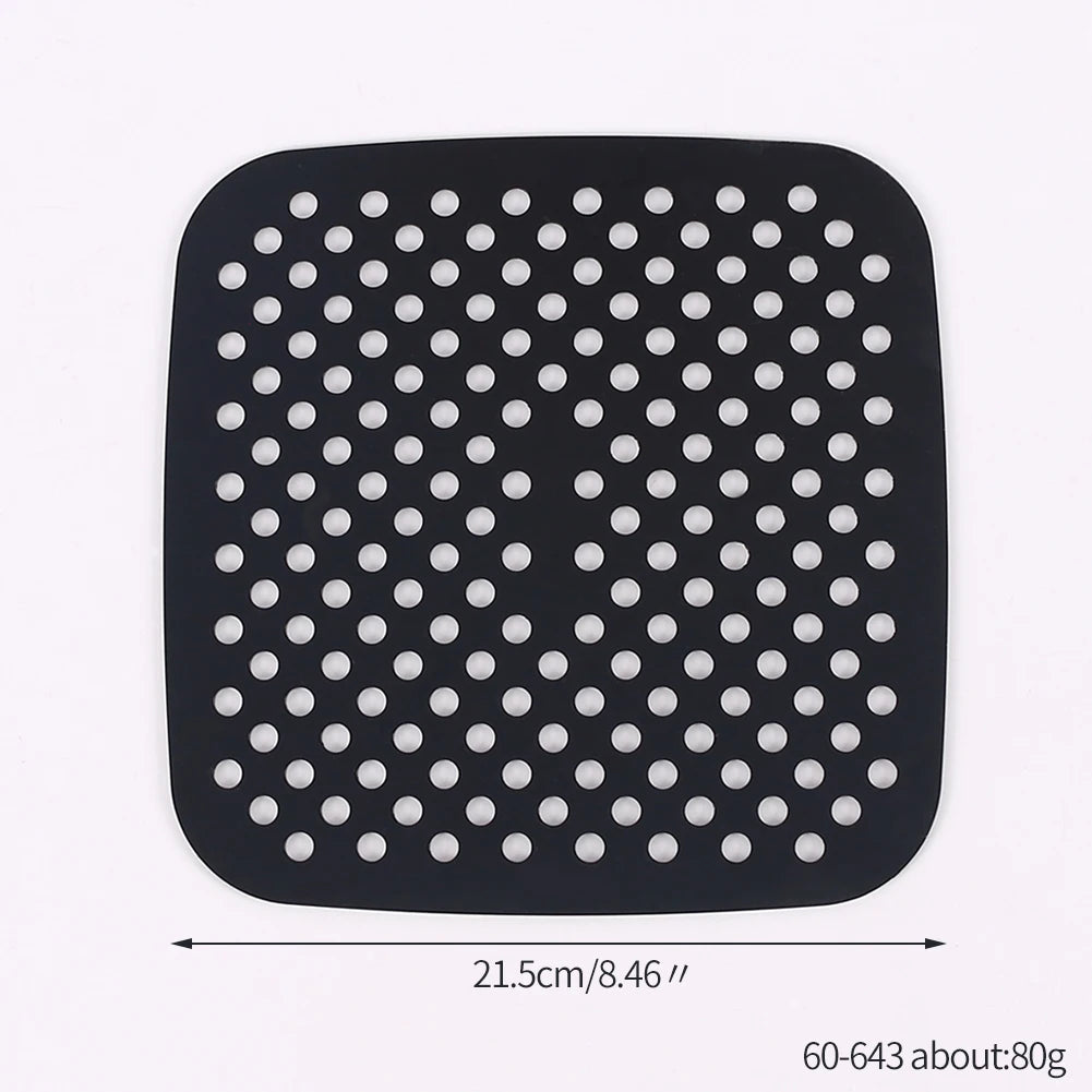 Air Fryer Silicone Liner Mat Reusable Non-Stick Baking Mat Round Square Kitchen Air Fryer Accessories Zpaxo 8.5in black square