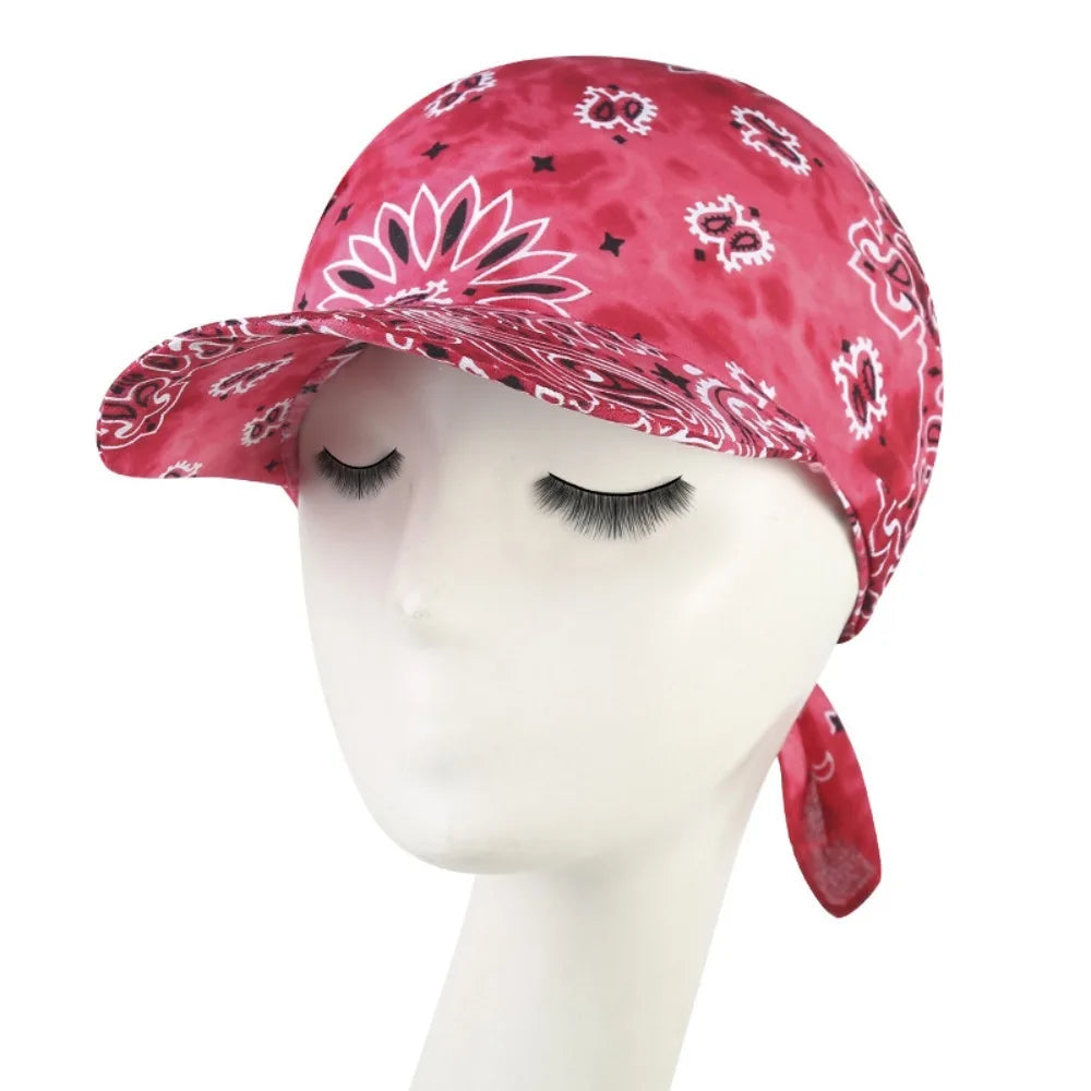 New Wide Brim Baseball Caps Head Scarf Lightweight Breathable Sun Visor Turban Pre-Tied Bandana Scarf Cap Women Outdoor Zpaxo Dark Rose Red-A