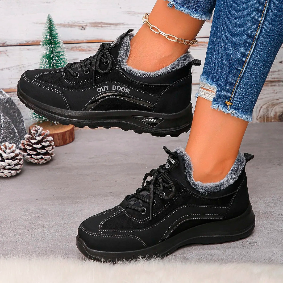 Women Cotton Boots 2025 Warm Comfortable Snow Boots Women Round Toe Flat Bottom Shoes Thickened Fluff Lined Casual Sports Shoes Zpaxo