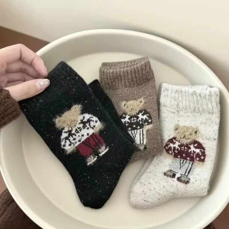 Warm Women's Socks Adorable Cartoon Bear Design Two Suitable Autumn Zpaxo