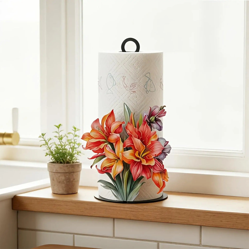 Paper Towel Holder Tissue Roll Storage Rack Counter 2D Flower Pattern