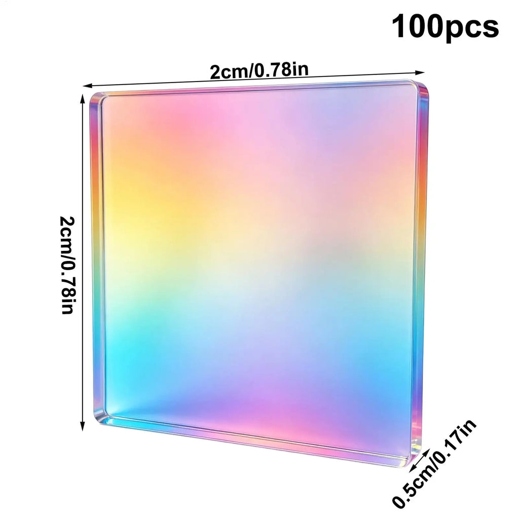 Mini Acrylic Sheets 100 Rainbow Holographic Squares Double-sided