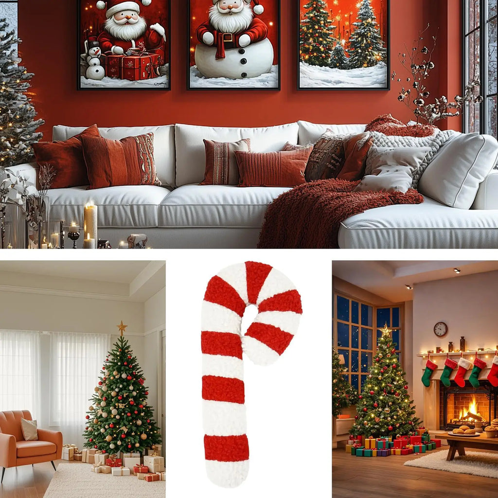 Candy Cane Pillow Christmas Holiday Plush Soft Decorative Cushion