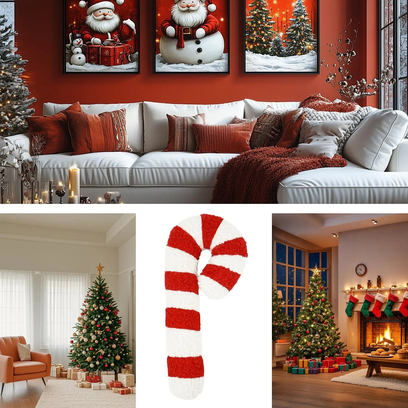 Candy Cane Pillow Christmas Holiday Plush Soft Decorative Cushion