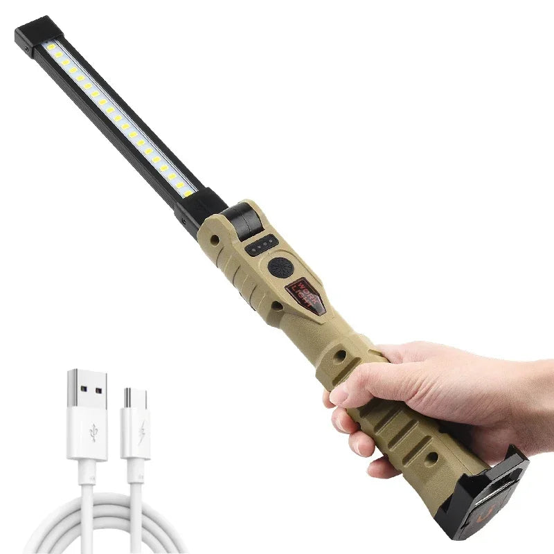 Folding COB XPE LED Work Light Flashlight USB Rechargeable Torch Magnetic Base & Hook, Emergency Car Inspection Lamp Red SOS Zpaxo