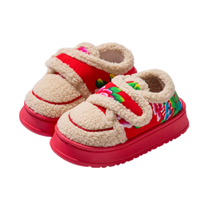 SHAJI Womens Winter Flower Plush Fluffy Fuzzy Cotton Slippers Warm