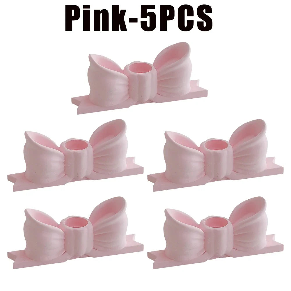 Gypsum Bow Candle Holder Long Candlestick Wedding Birthday Party Home Zpaxo Pink-5PCS