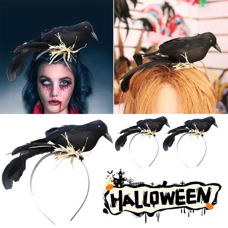 Halloween Exaggerated Forest Crow Headband Creative Feather Black