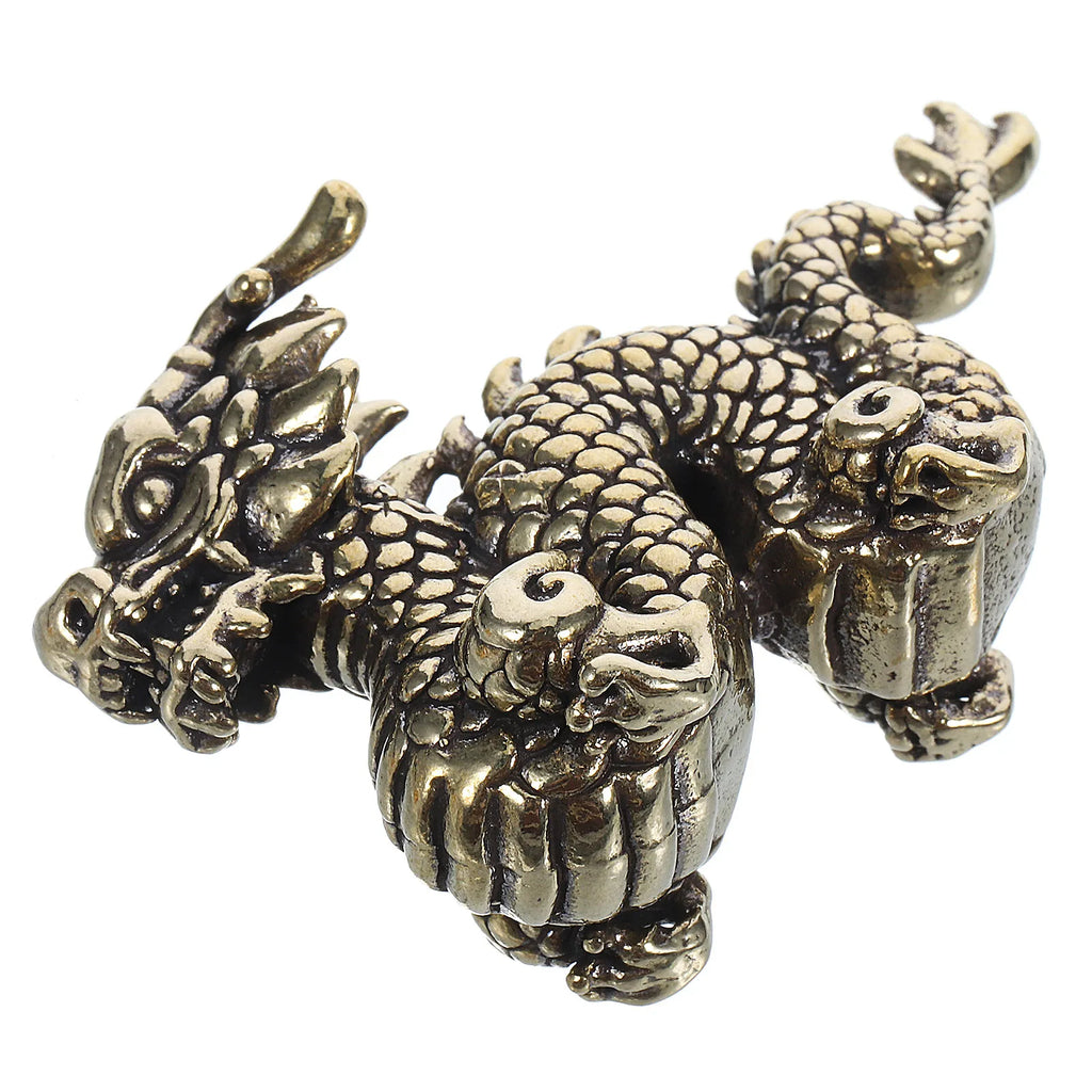 Solid Brass Fengshui Dragon Ornament Sculpture Desktop Decor Attract