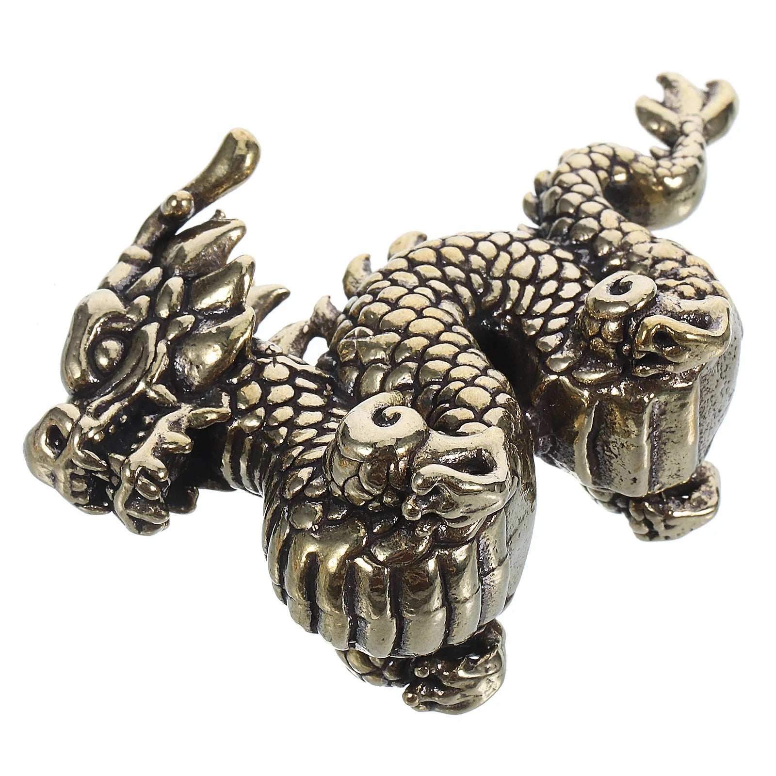 Solid Brass Fengshui Dragon Ornament Sculpture Desktop Decor Attract