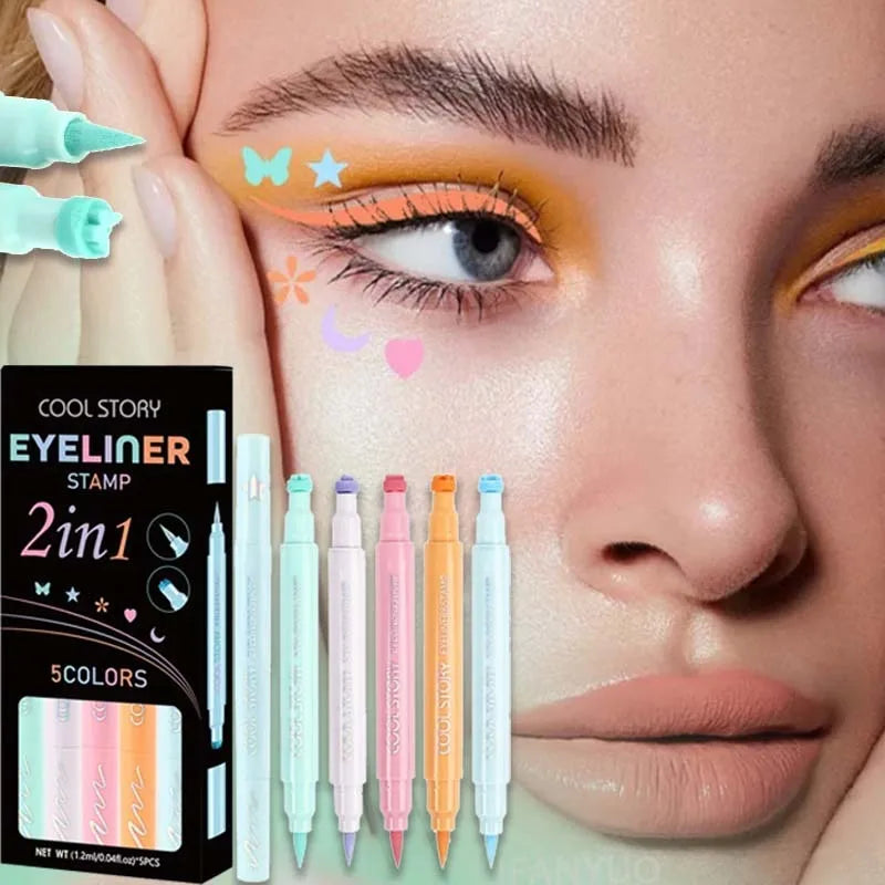 Colorful Double-headed Eyeliner Stamp Pen Waterproof Quick Drying