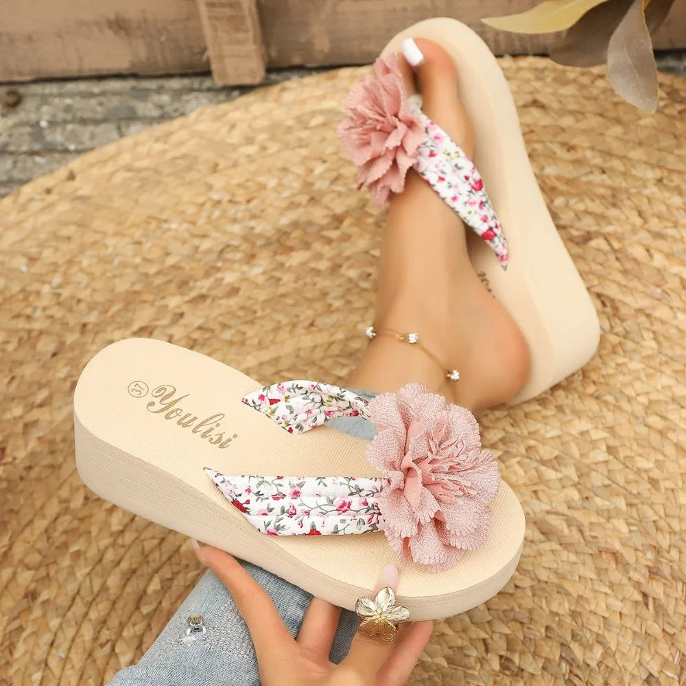Fashion Floral Flat Flip Flops Women 2026 Summer Non Slip Lightweight