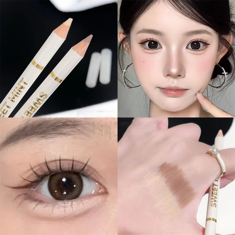 Dual-Ended Aegyosal & Highlighter Pencil Nude Pink Brighten Waterproof Lying Silkworm Pencil for Under Eye Shadow Makeup ﻿Stick Zpaxo C02 Sweet Mint