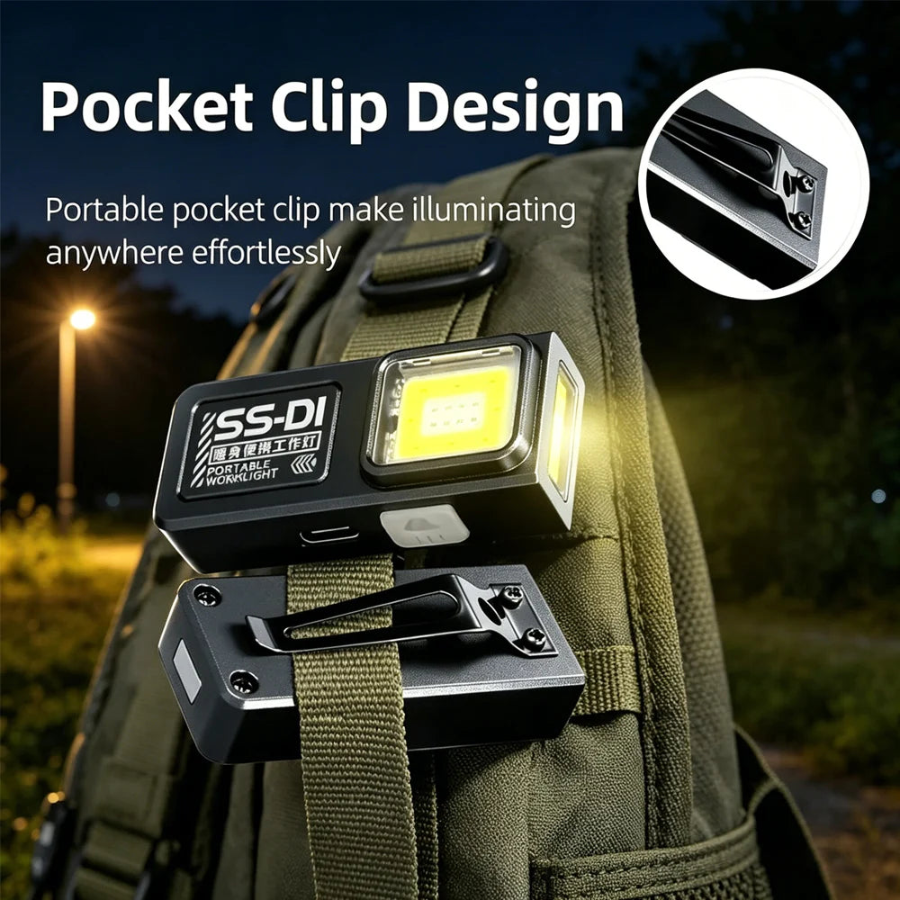 Mini Portable COB LED Flashlight Rechargeable Powerful Work Light Zpaxo