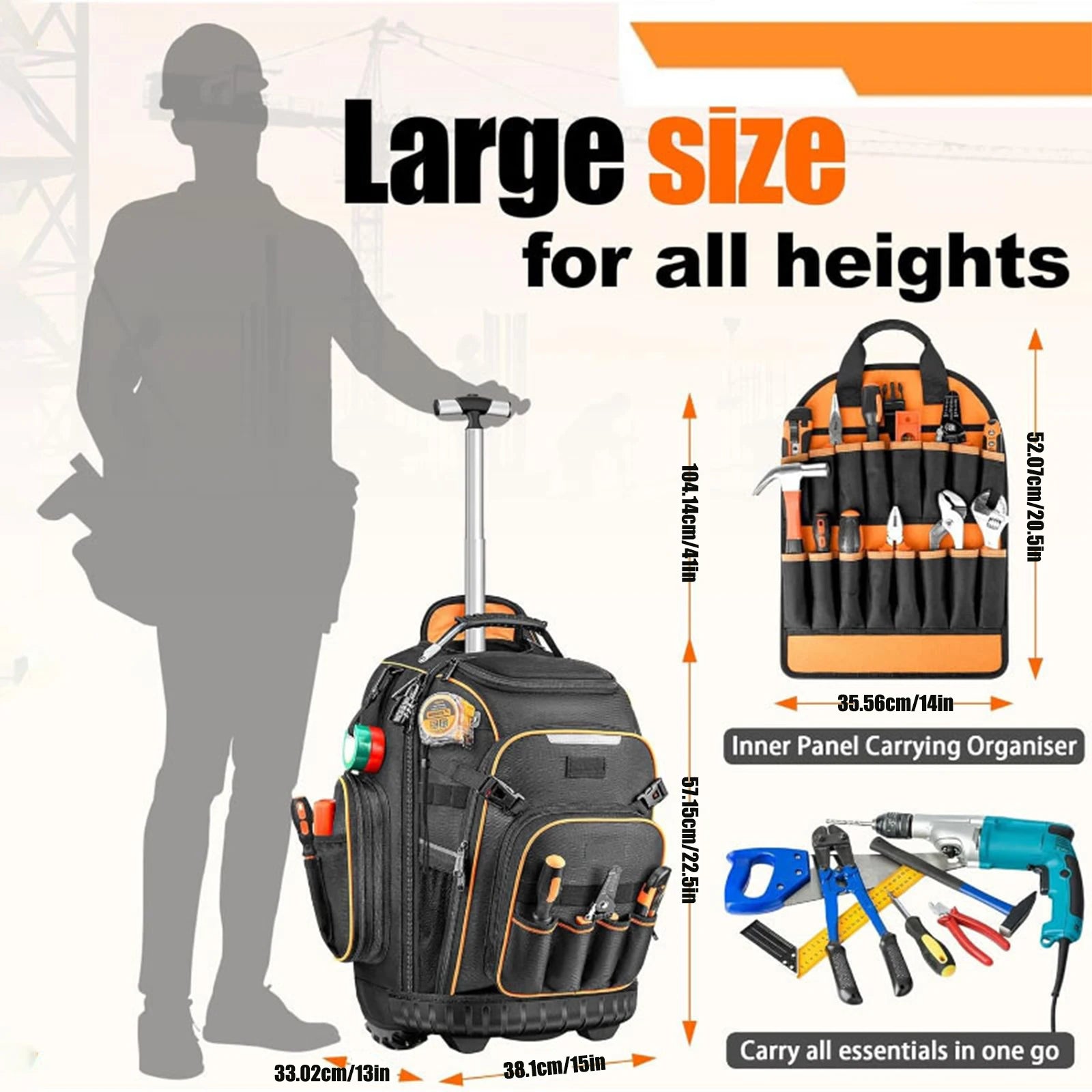 Tool Backpack Wheels Electrician Waterproof Base Rolling Bag