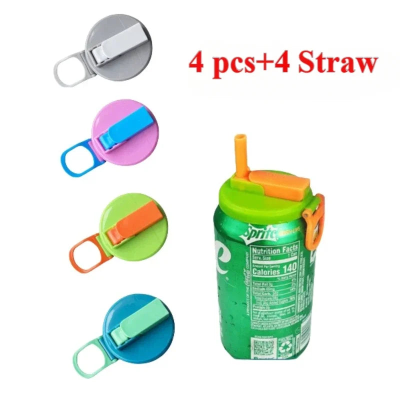 1/2/4PCS Creative Soda Can Cover Sealed Silicone Straw Beverage Can Cover Cup Suitable For Canned Beverage Reusable Tank Cover Zpaxo 4PCS With straw A