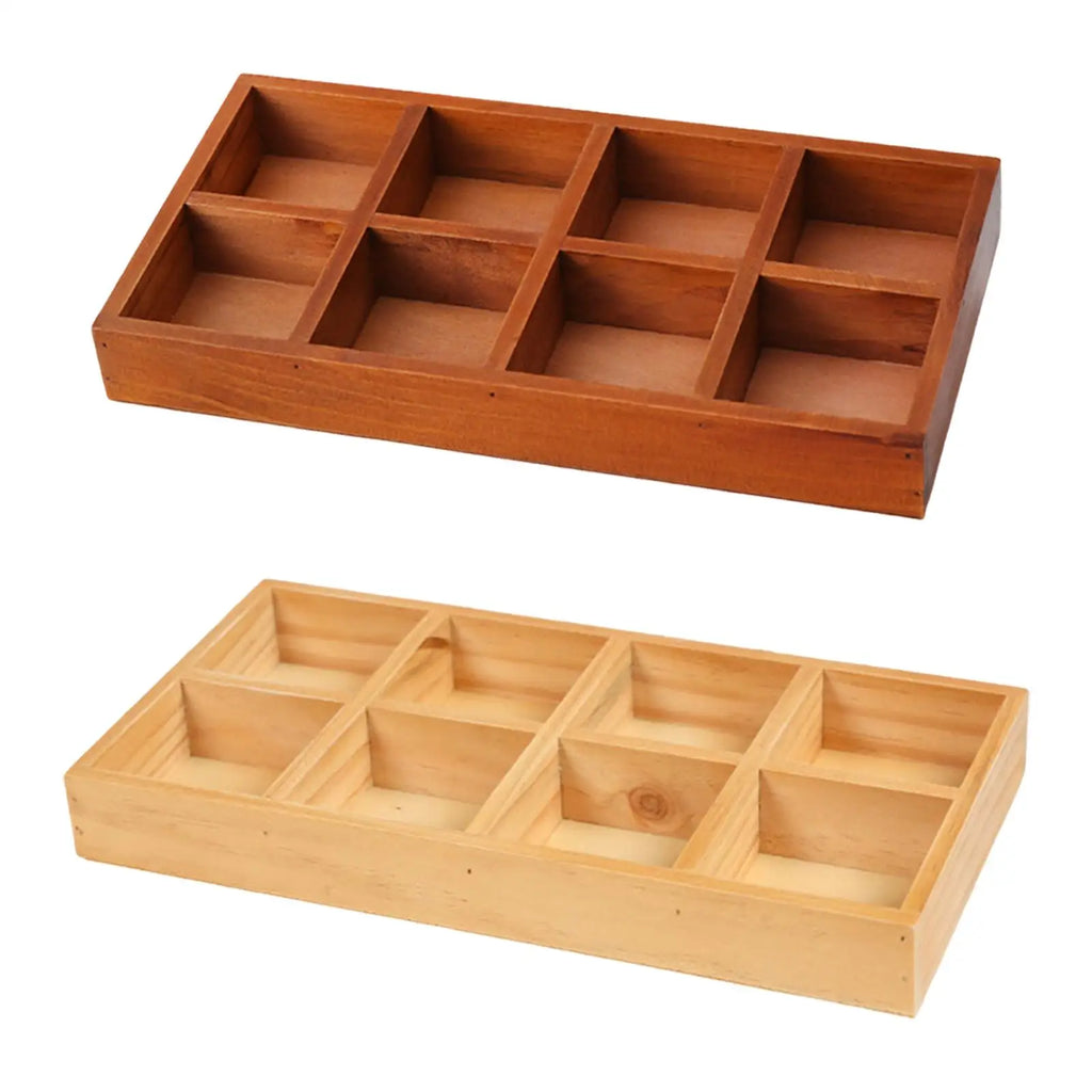 8-Grid Wooden Divided Storage Box – Jewelry & Flowerpot Tray Wooden Storage Organizer Zpaxo