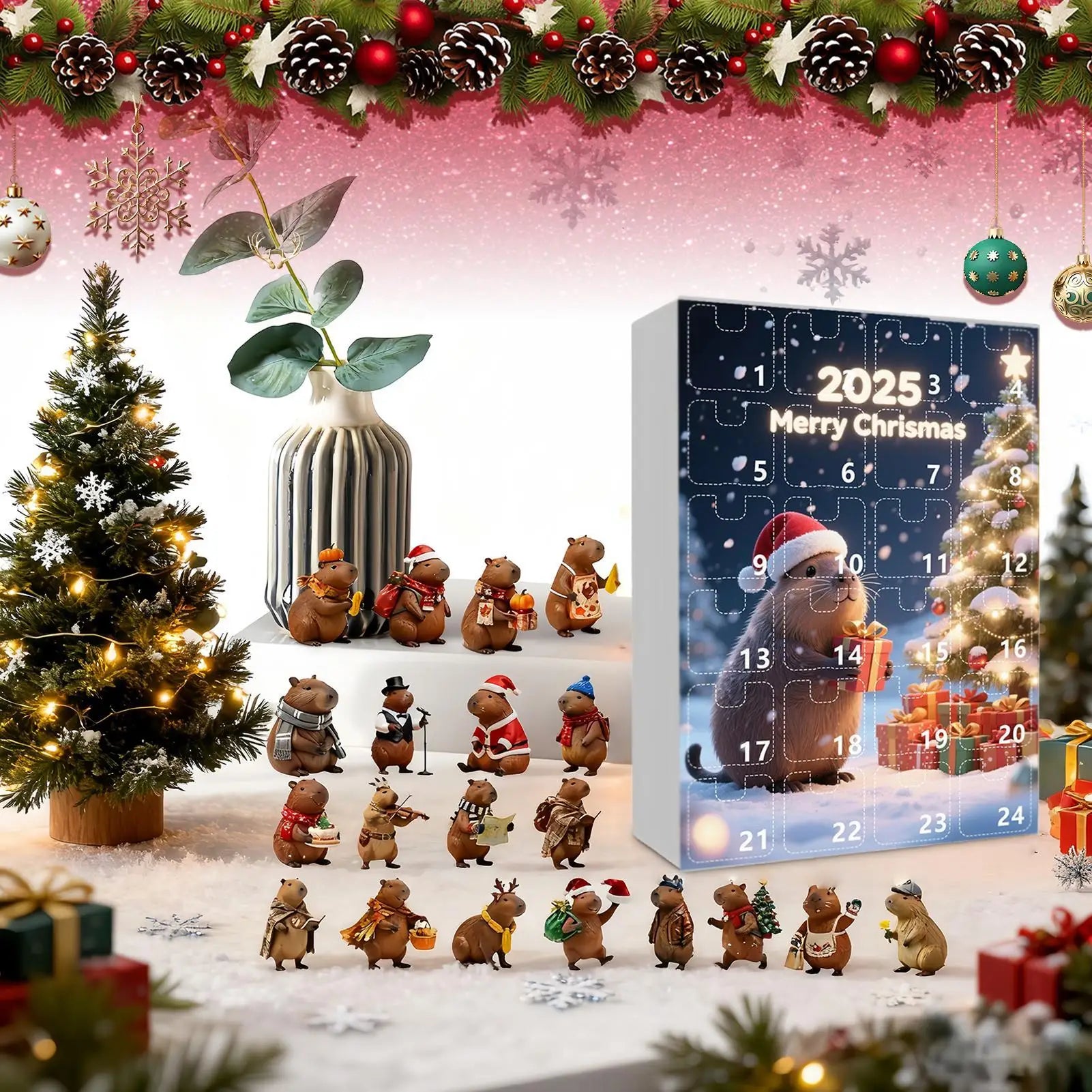 Capybara Christmas Countdown Calendar 24 Days Advent Ornament 2D