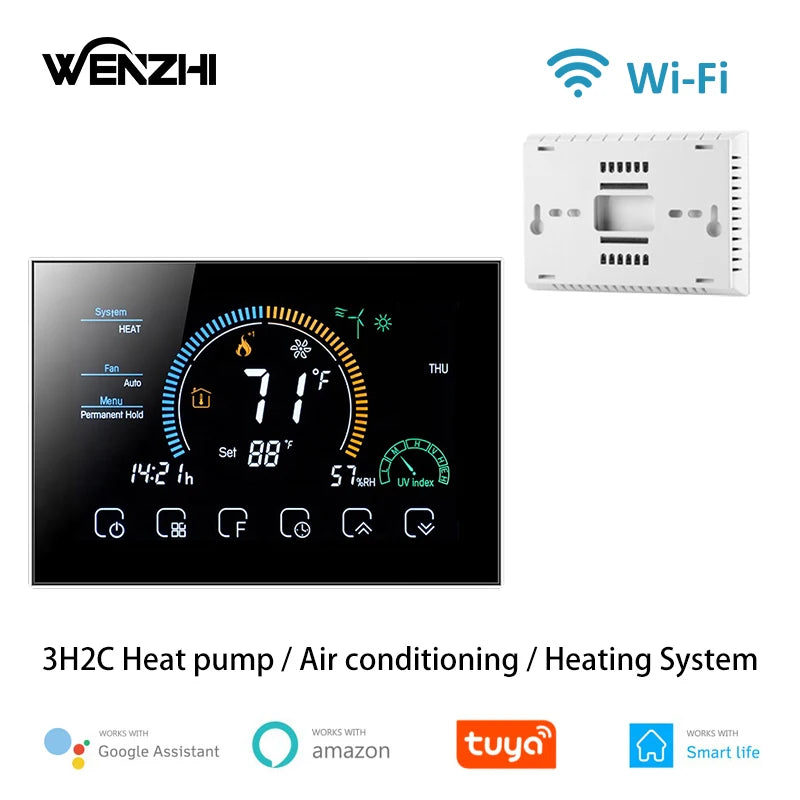 Wifi 3H2C Heat Pump Controller System Thermostat Touch Digital Programming Air Conditioning Smart Life Tuya Alexa Google Home Zpaxo