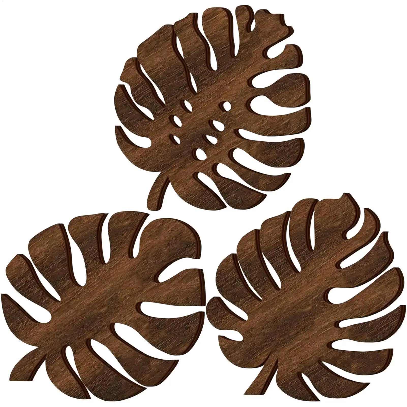 3Pcs Wooden Heat Resistant Trivet Set Monstera leaves Design Kitchen Countertop Protector Desk Decor Table Coasters Cup Holder Zpaxo