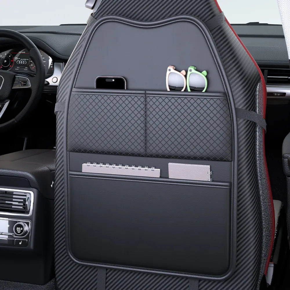 PU Car Seat Protection Cover Tablet Holder Pockets Kick Proof Pad