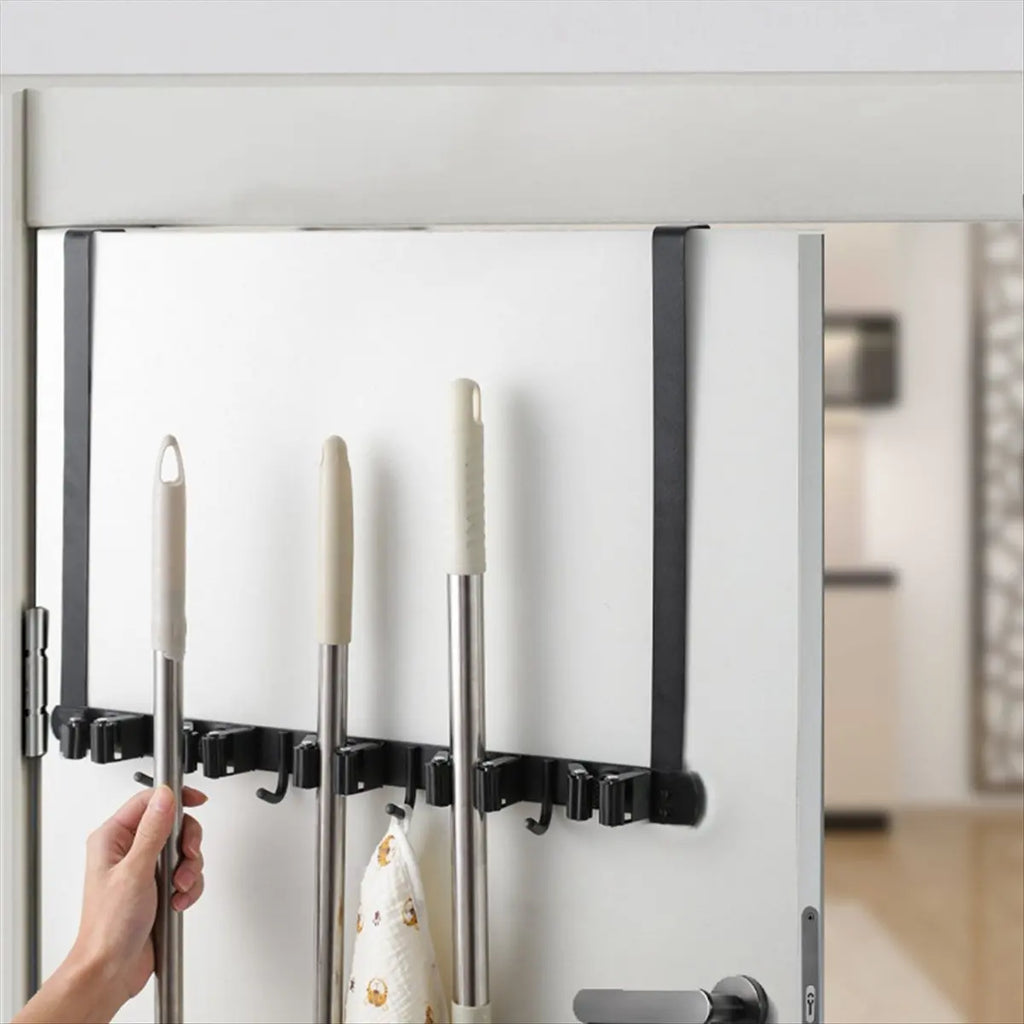 [CLOS] Broom Holder Door Mount,Over The Door Broom And Mop Holder With 2 Over Door Hooks,Broom Hanger,Tool Rack Organizer Zpaxo
