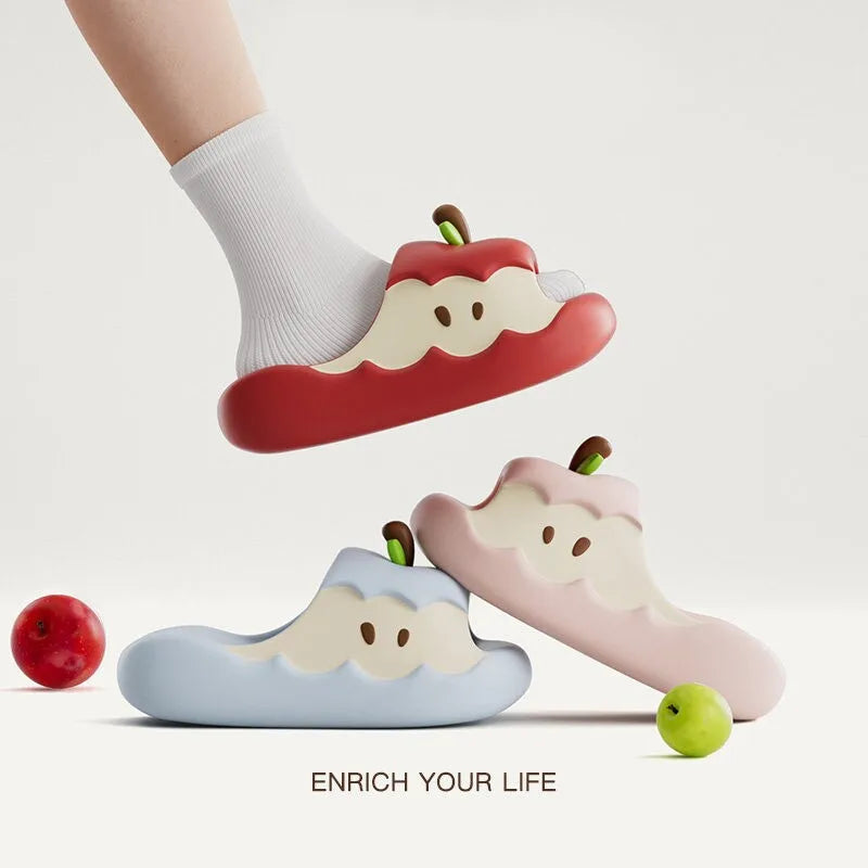 SHAJI Cute Cartoon Apple Womens Slippers Summer Fruit EVA Platform