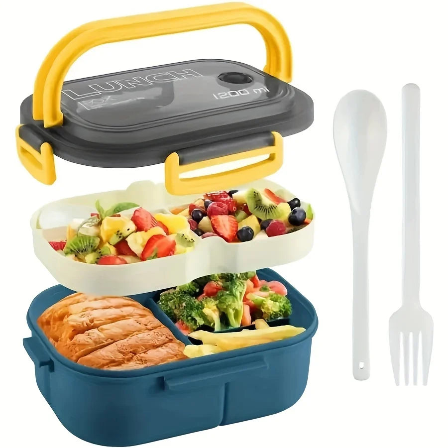 2-Layer Leak-proof Bento Box Fork Spoonmicrowave Safe Lunch Container