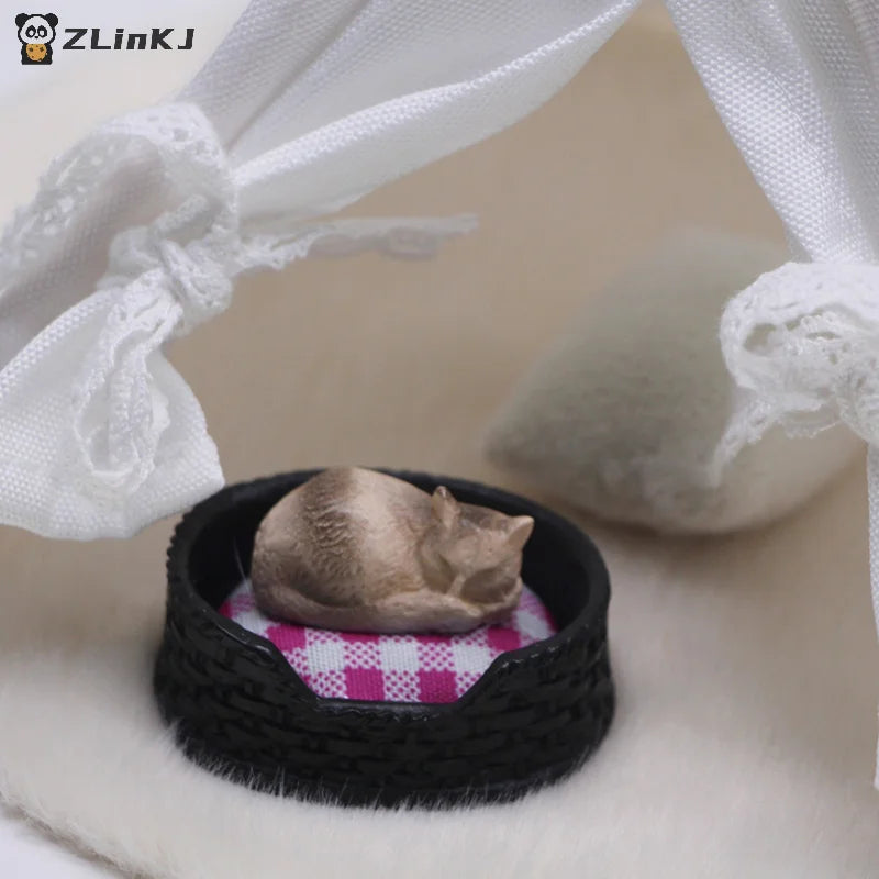▶1/12 Dollhouse Simulation Mini Cat Bed Model Dollhouse Living Room Pet Decoration Accessories Micro Scene Construction Props Zpaxo