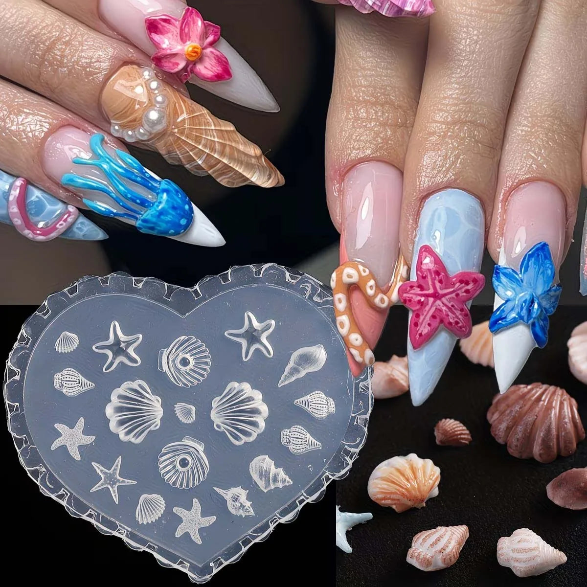 Ocean Silicone Nail Art Molds – Shell, Starfish & Conch Resin Nail Art Mold Zpaxo style 1