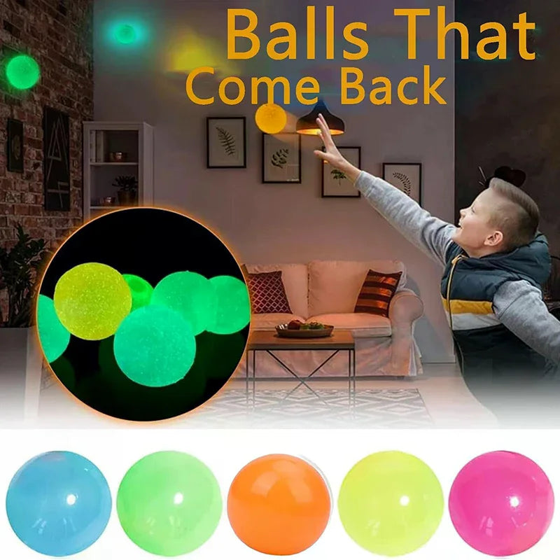 Glow-in-the-Dark Sticky Ceiling Balls 5/10Pcs Sticky Glows Balls Fidget Toys Stress Relief Sensory Toys Wall & Ceiling Decor Zpaxo