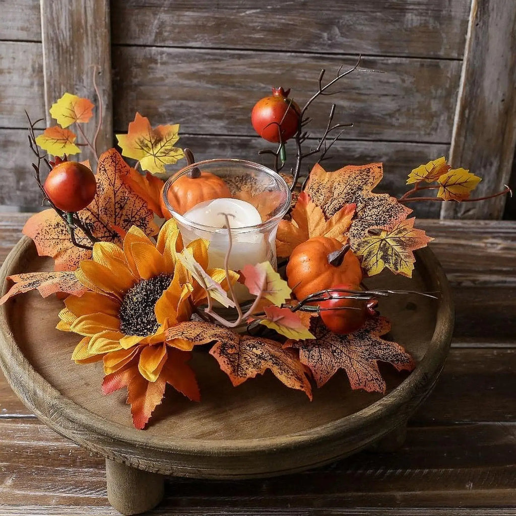 Candle Ring Artificial Wreath Home Decoration Autumn Wreath Harvest Wreath for Tabletop Holiday Thanksgiving Dining Room Home Zpaxo