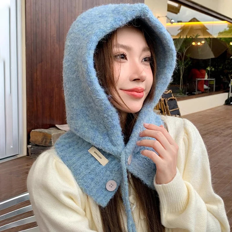 Korean Hat Scarf Women's Autumn Winter Warm Ear Protection Hooded Zpaxo